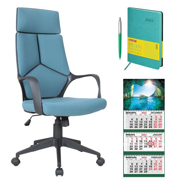 Кресло руководителя PREMIUM "Prime EX-515", ткань, голубое,+ ежедневник датированный 2024 А5 BRAUBERG #1