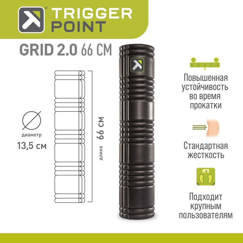 Массажный цилиндр, роллер, ролл, ролик, валик, МФР Trigger Point GRID 2.0, 66 см, черный  #1