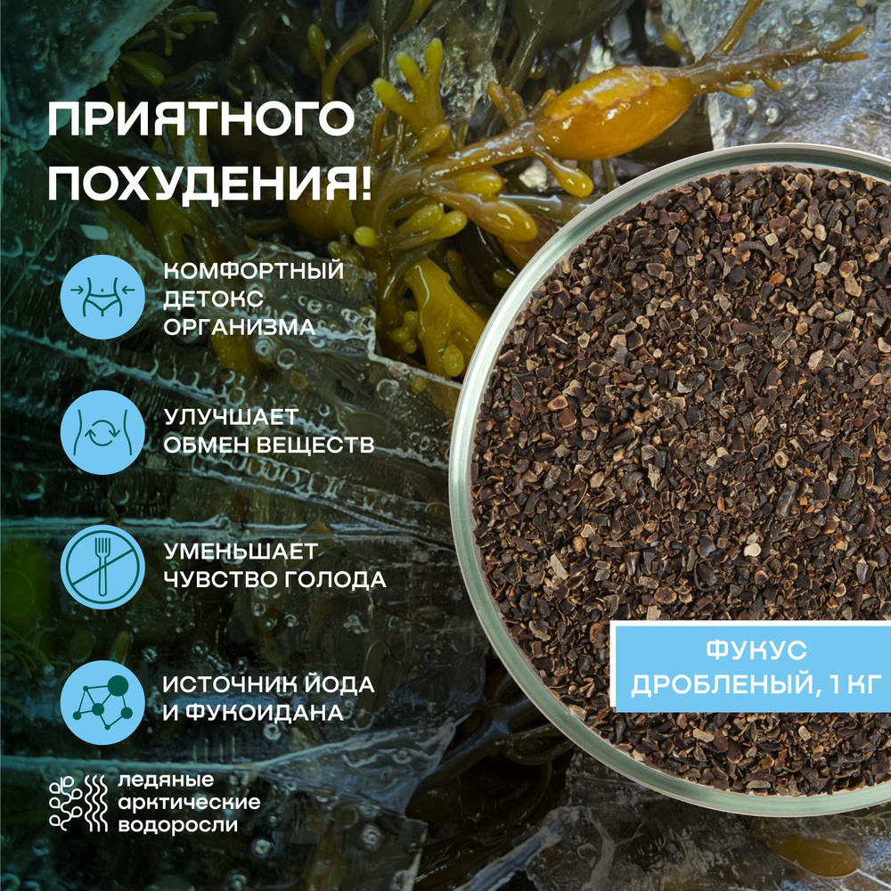 Архангельские морские водоросли сушеные пищевые ФУКУС дробленый, 1 кг (коробка). органический йод витамины #1