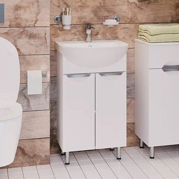 Тумба с раковиной Emmy Милли 55 напольная, 55, 5 см, белая, полукруглая ...