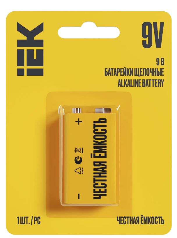 IEK Батарейка Крона (6LR61, 1604A), Щелочной тип, 9 В, 1 шт - купить с ...