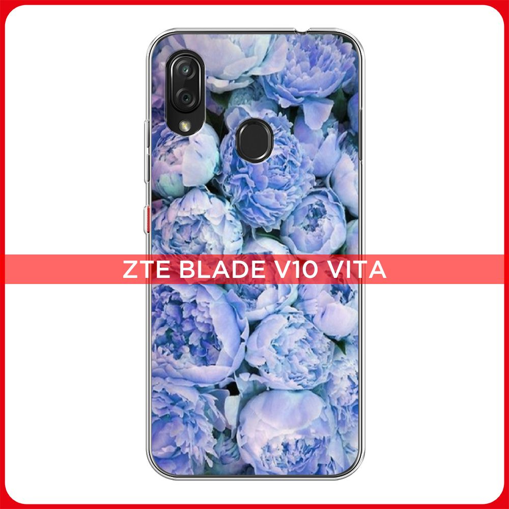 Силиконовый чехол на ZTE Blade V10 Vita / ЗТЕ Блэйд V10 Vita Пионы голубые  - купить с доставкой по выгодным ценам в интернет-магазине OZON (182736749)