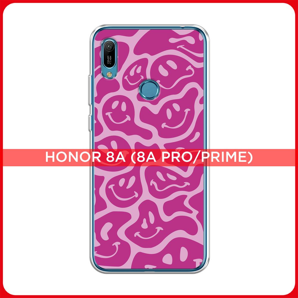 Силиконовый чехол на Huawei Y6 2019/Honor 8a/8a Pro/Y6s / Хонор 8А Жидкие  розовые смайлики