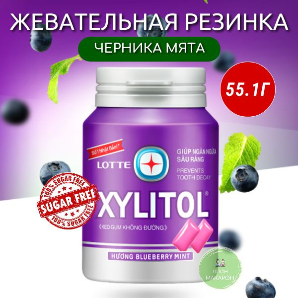 Жевательная резинка без сахара XYLITOL ЧЕРНИКА-МЯТА Lotte 55,1гр  #1