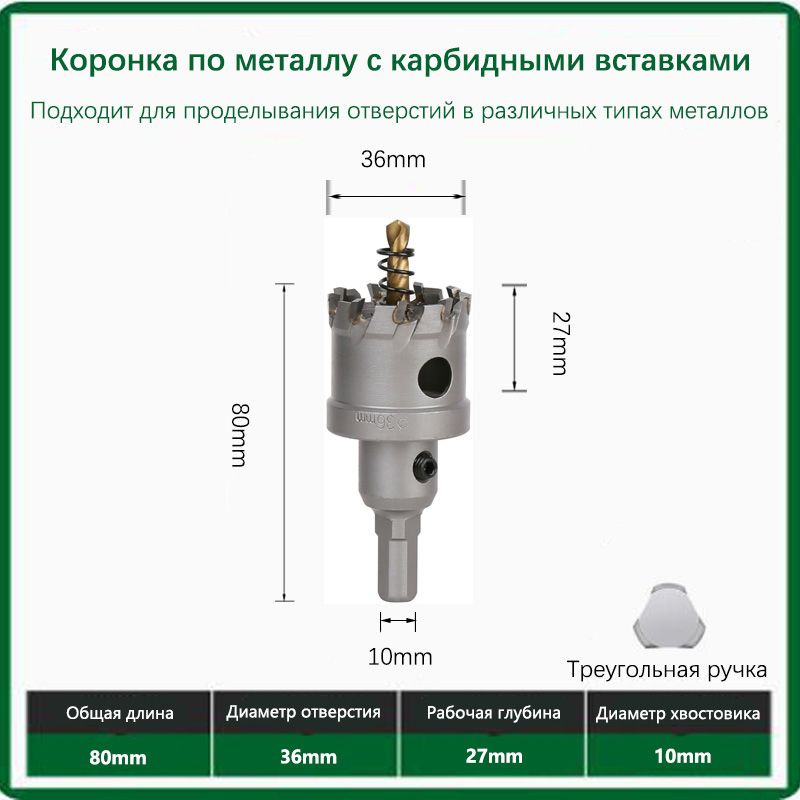 Твердосплавная коронка по металлу с победитом 36мм 1шт. #1