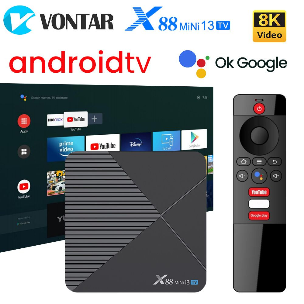 Vontar Медиаплеер 2024 Смарт тв приставка X88 Mini 13 Андроид 13 ATV UI  Rockchip RK3528 Android, 2 ГБ/16 ГБ, Bluetooth, Wi-Fi, черный