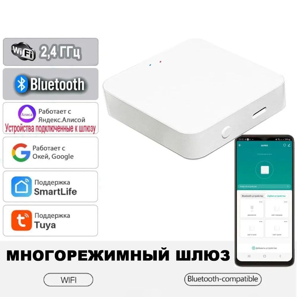 Шлюз Bluetooth Tuya Smart Life для умного дома Алиса WiFi блютуз gateway  mesh, многорежимный хаб мост - купить с доставкой по выгодным ценам в  интернет-магазине OZON (1369555182)