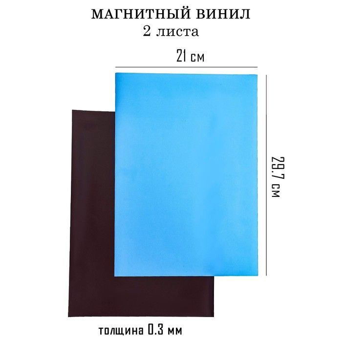 Магнитный винил, с ПВХ поверхностью, А4, 2 шт, толщина 0.3 мм, 21 х 29.7 см, синий  #1