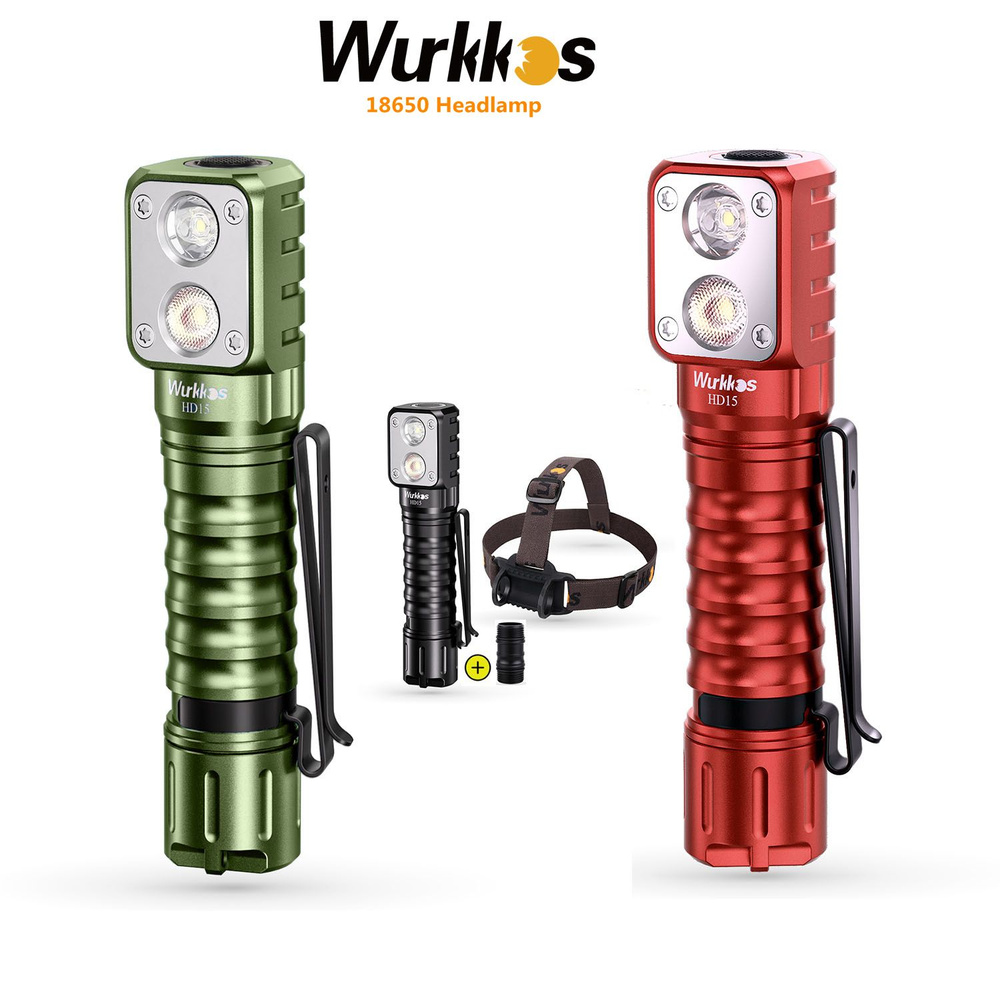 Wurkkos HD15 LH351D 5000K Зелёный Перезаряжаемый фонарик 18650 Налобный ...