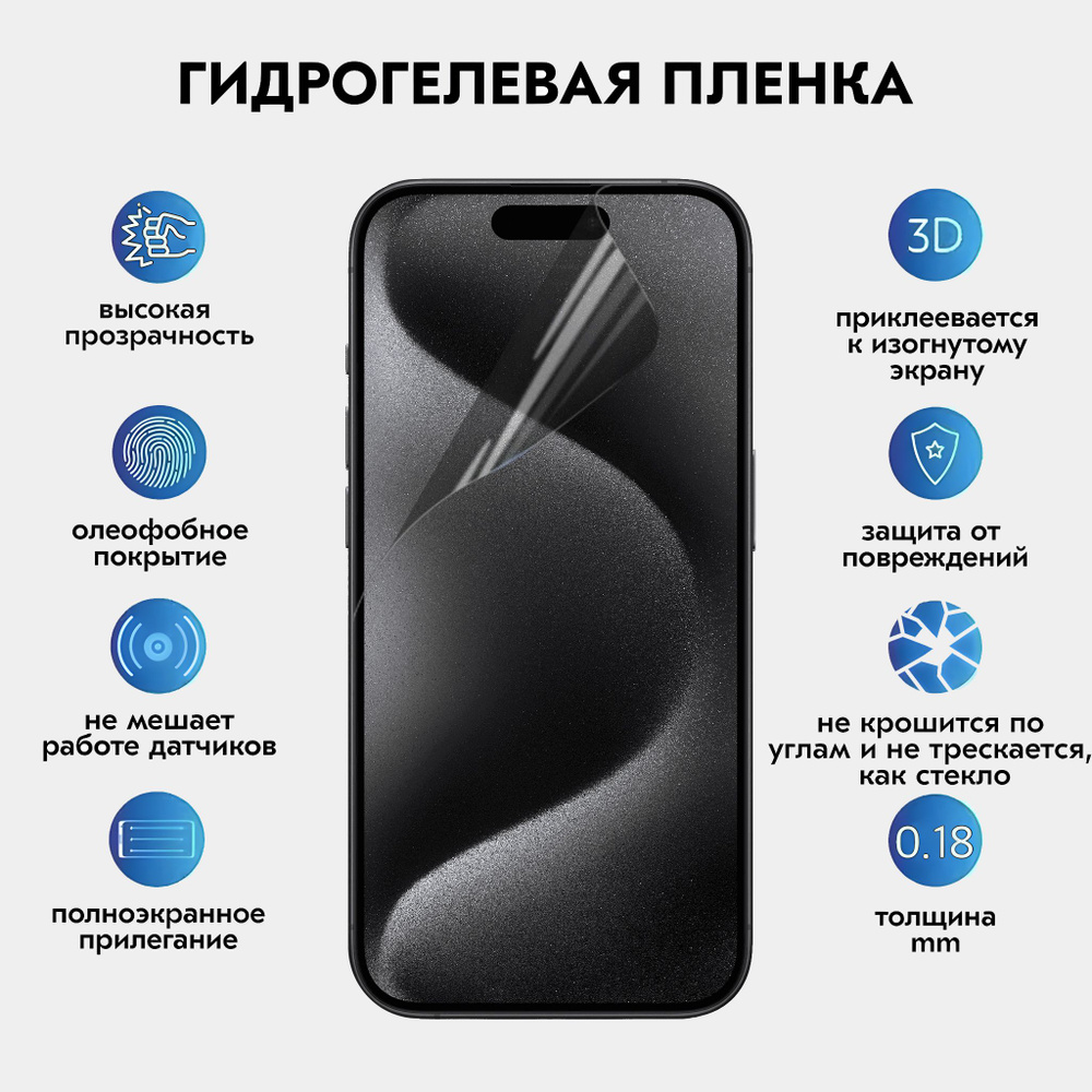 iPhone 15 Pro Max гидрогелевая защитная противоударная плёнка (не стекло)