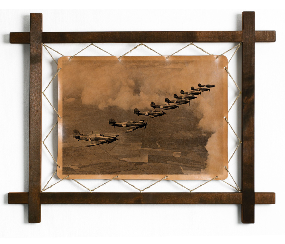Картина \"Воздушная эскадрилья\", гравировка на натуральной коже ...