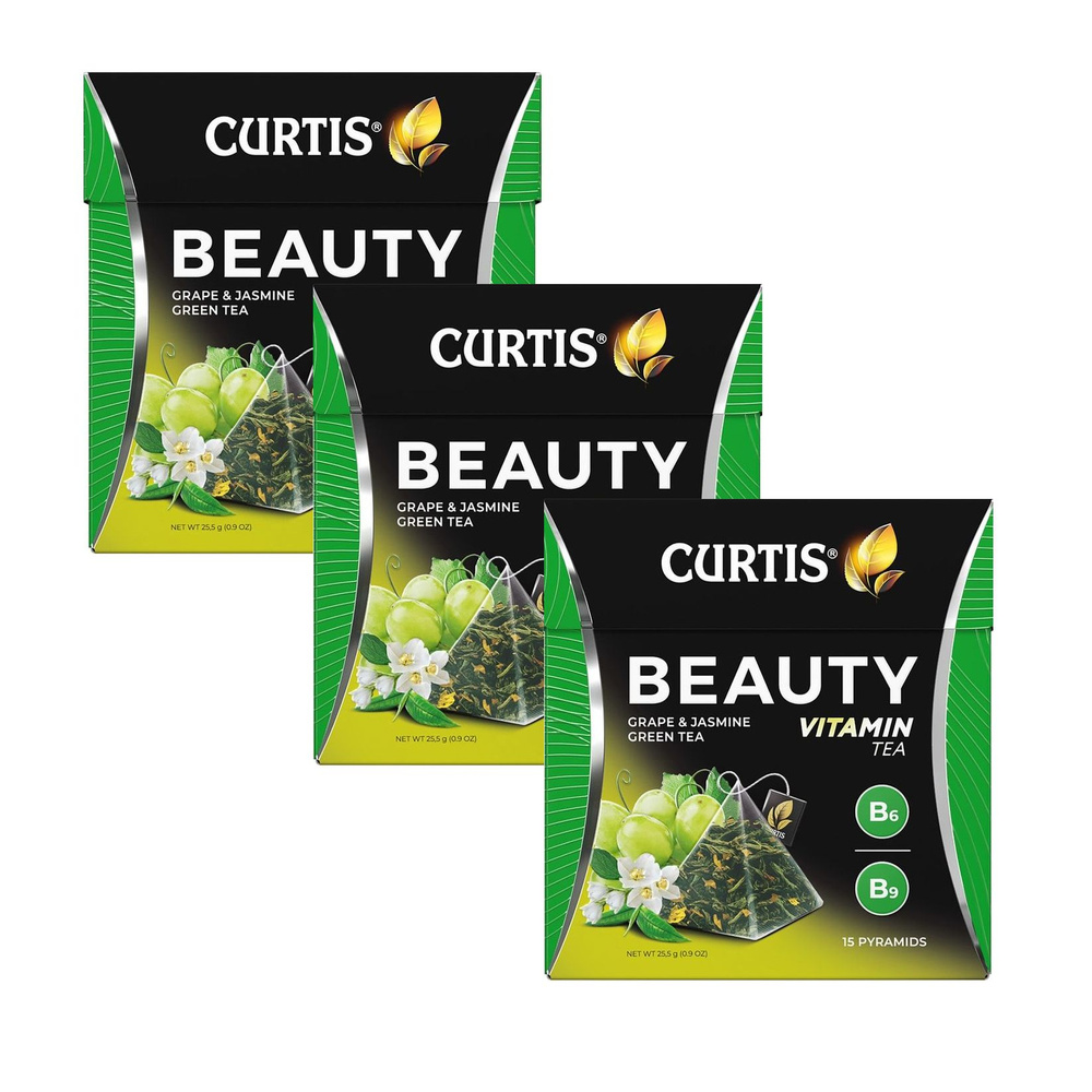 Чай зеленый Curtis Beauty с виноградом в пирамидках, 15 шт х 3 упак  #1