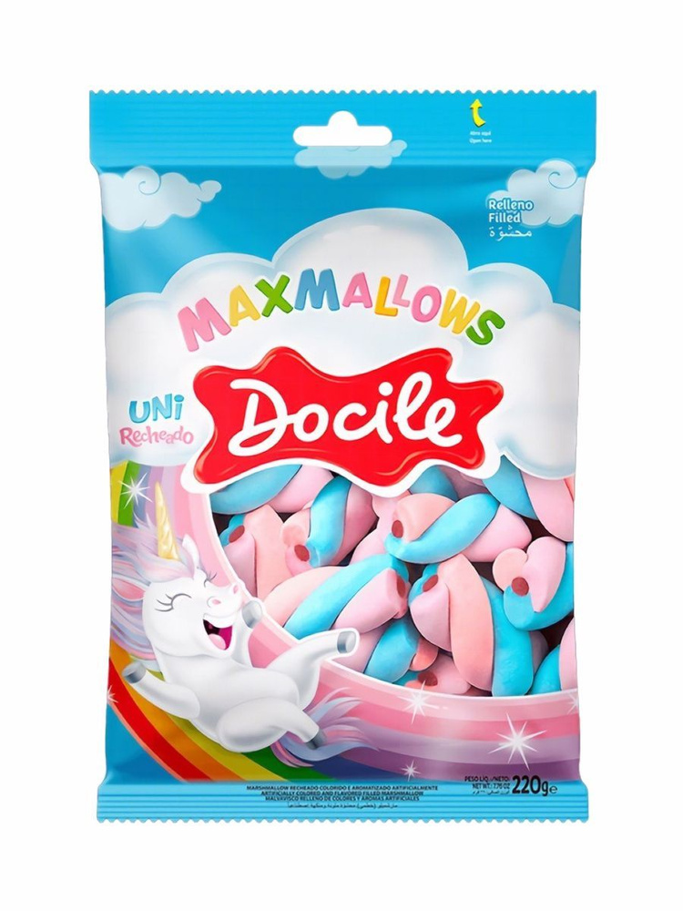 Воздушный зефир Docile MaxMallows Unicorn, маршмеллоу цветные завитки с начинкой ванильные 220гр., 3шт. #1