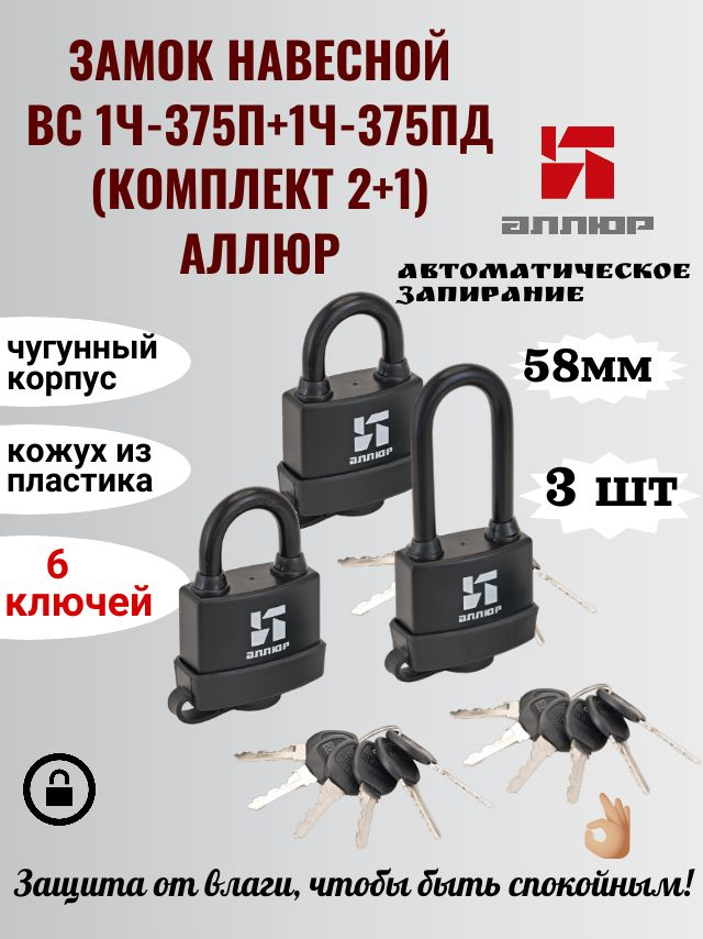 Замок навесной всепогодный, влагозащищенный ВС1Ч-375П+ВС1Ч-375ПД 58 мм ...