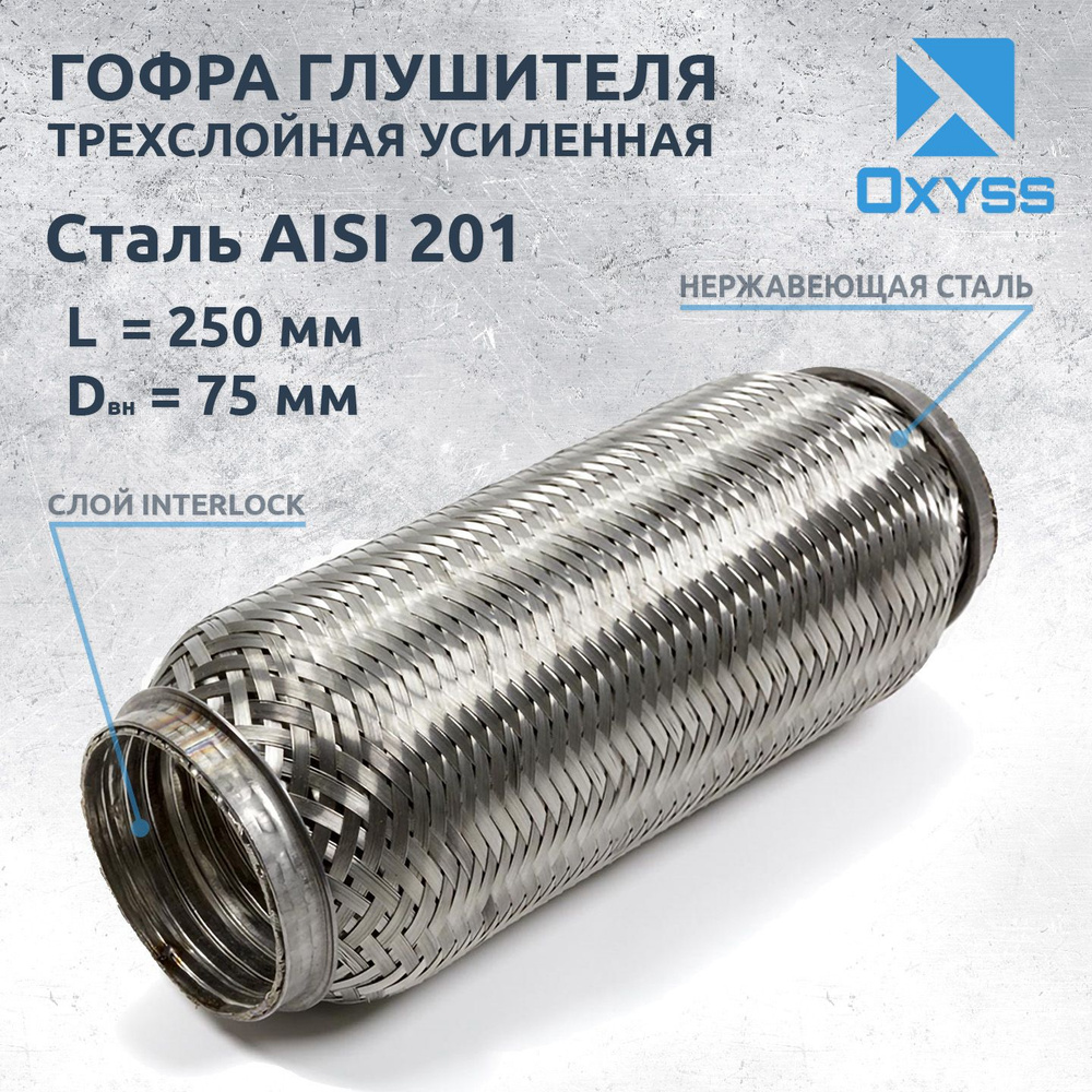 Гофра глушителя 75x250 InterLock (трехслойная усиленная) - купить по ...