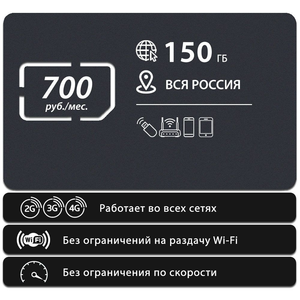 SIM-карта Мобильный интернет - 150 Гб за 700 руб./мес. 4G, LTE для ...