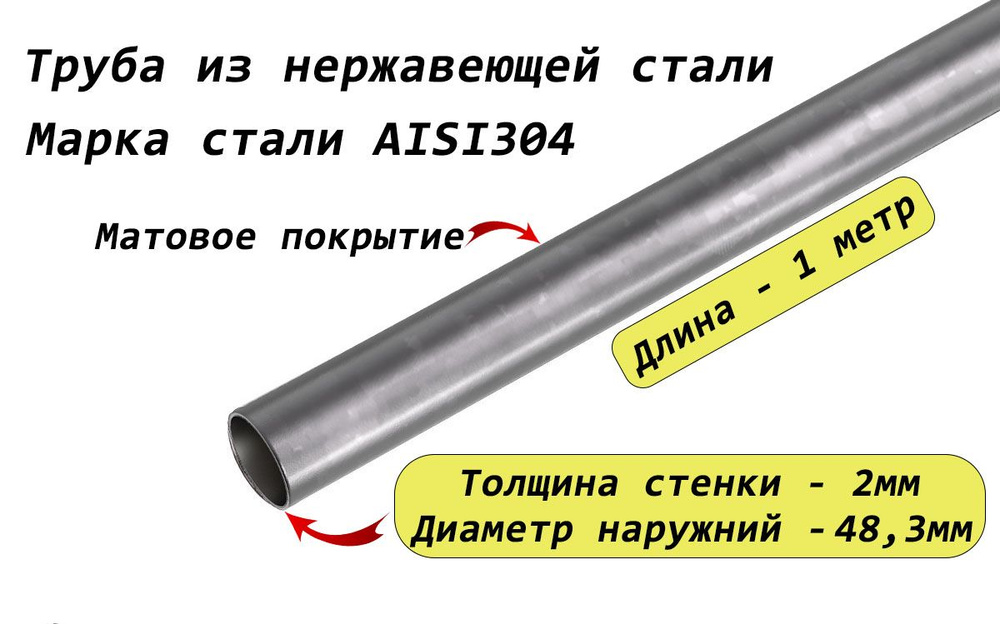 Труба круглая 48,3х2мм (1 1/2 дюйма) из нержавеющей стали AISI304 - 1 метр (матовая)  #1