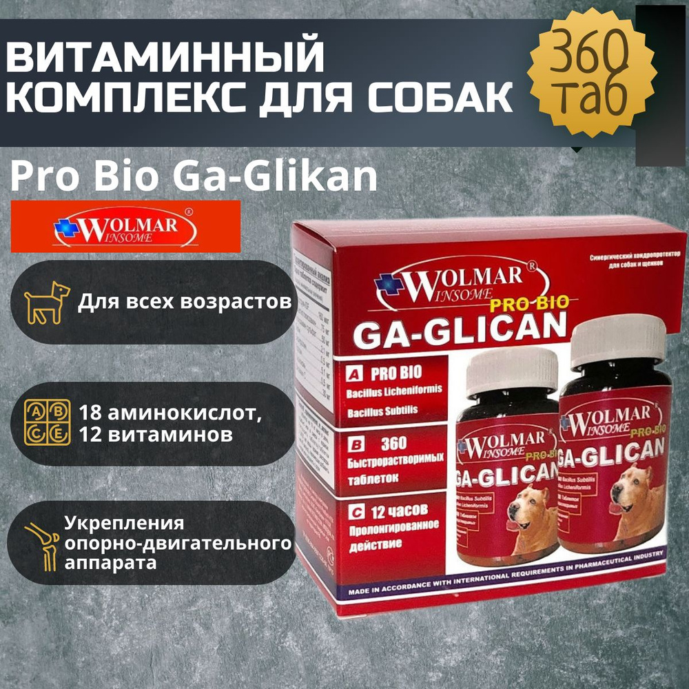 Витаминный комплекс Wolmar Pro Bio Ga-Glikan для собак, 360 таблеток -  купить с доставкой по выгодным ценам в интернет-магазине OZON (241623161)