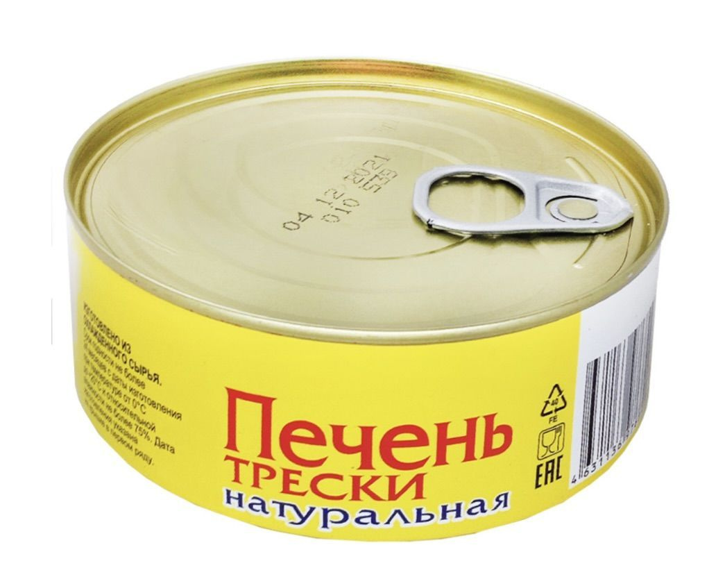 Печень трески натуральная (охл.сырье) ж/б ключ 230гр, 2 шт., консервы ...