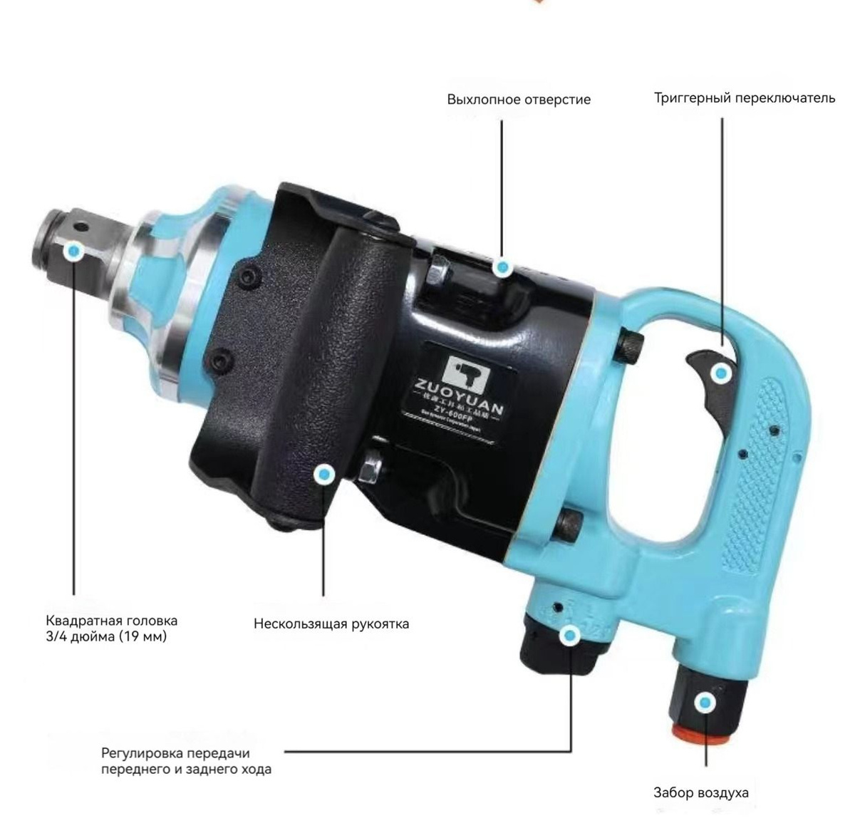 Гайковерт пневматический ударный/Головка 3/4 (19 мм)/Максимальный ...