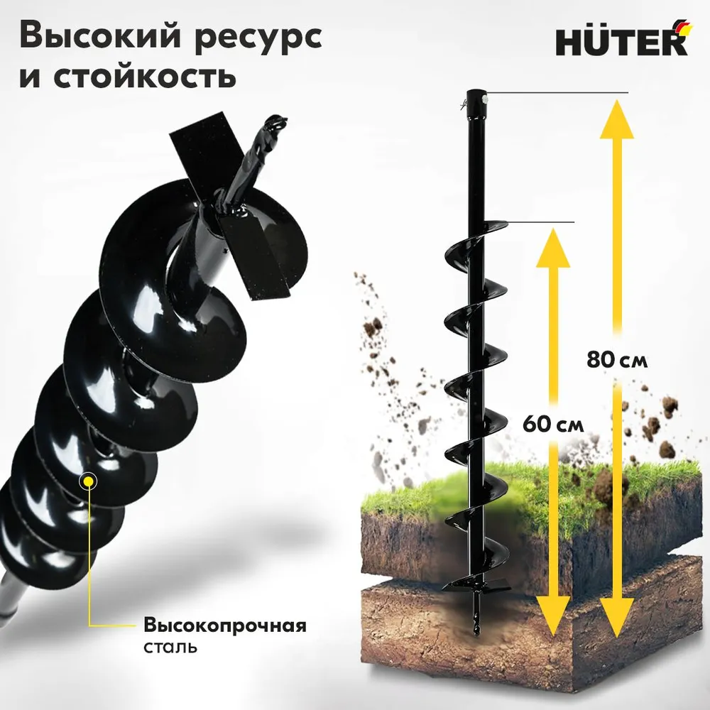Бур для мотобура AG-100 HUTER (диаметр 100мм) копалка для бура / винт для бурения, вариант, фото 2