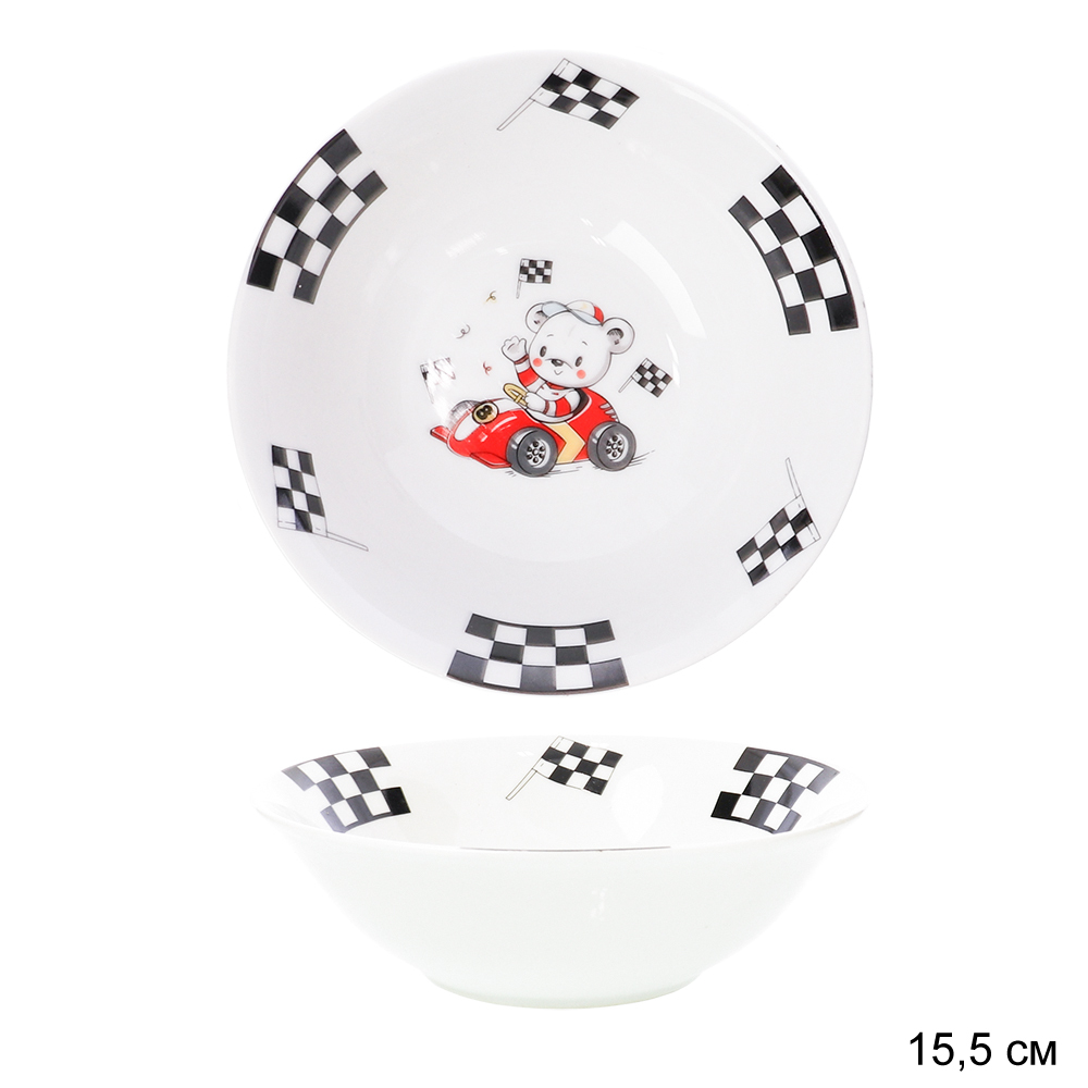 Салатник WHITE LILY Мишка гонщик , 480 мл, диаметр 15,5 см, красный, черный, фарфор