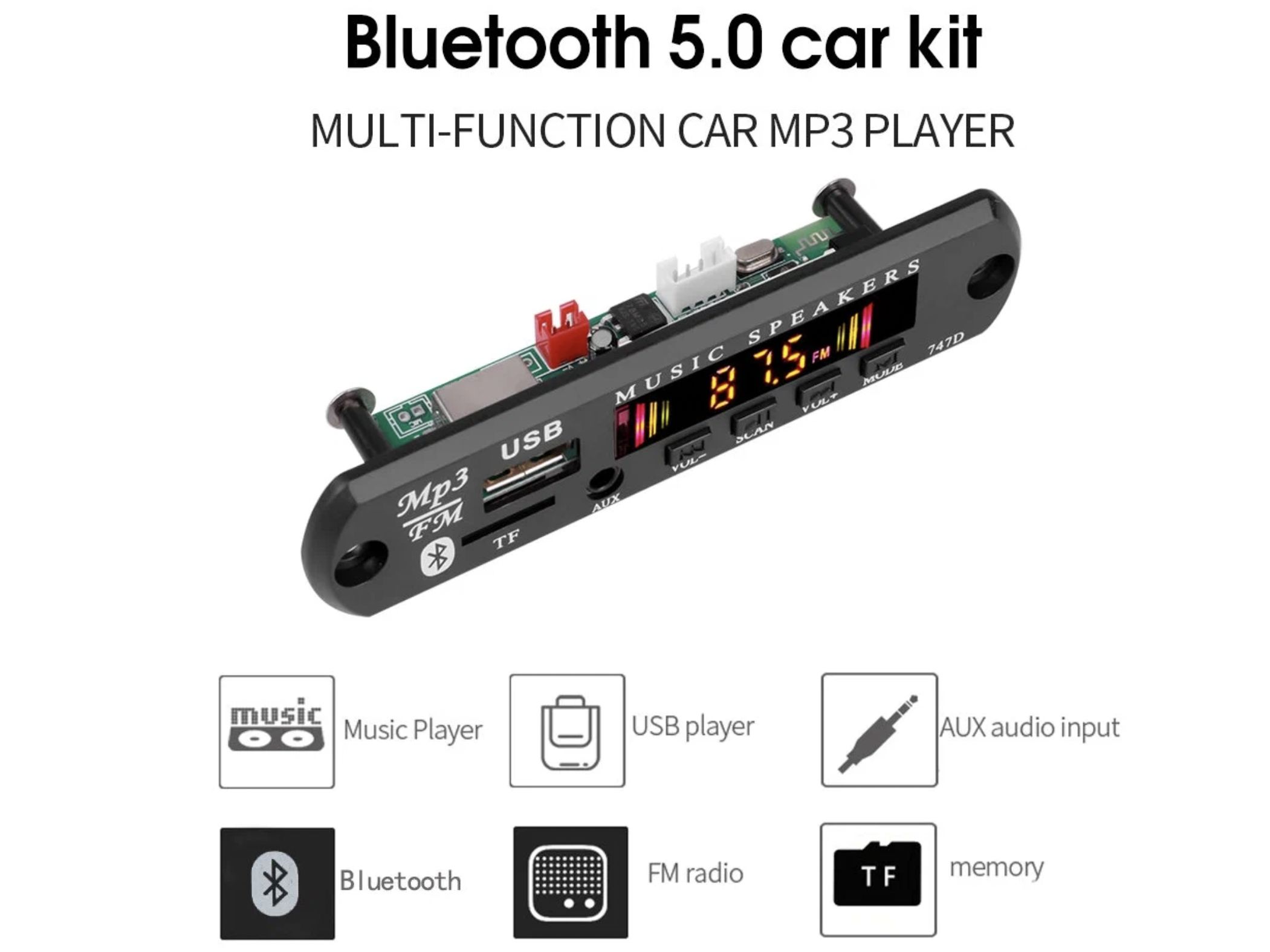 Декодер плата Bluetooth, AUX, USB, TF, FM-радио модуль с