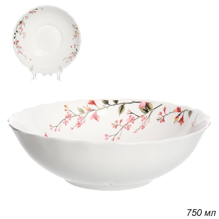 Салатник WHITE LILY Кустик сакуры , 700 мл, диаметр 17,5 см, розовый, стеклокерамика