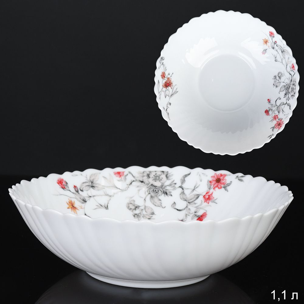 Салатник WHITE LILY глубокий Цветы , 1100 мл, диаметр 20 см, красный, стеклокерамика