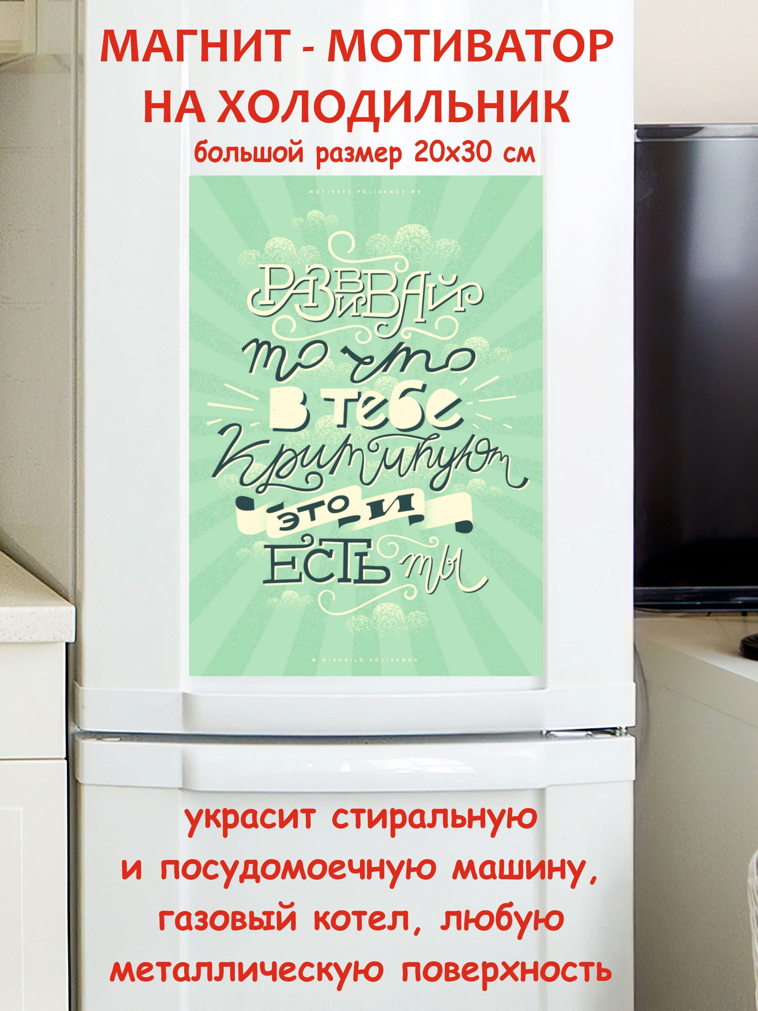 прикольный подарок, большой магнит на холодильник, мотивация, развивай то  что в тебе критикуют мотивация384 - купить по выгодной цене в  интернет-магазине OZON (995675213)