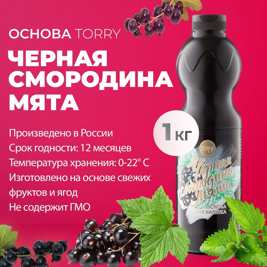 Основа Torry Черная Смородина Мята 1 кг, мятный сироп для напитков ...