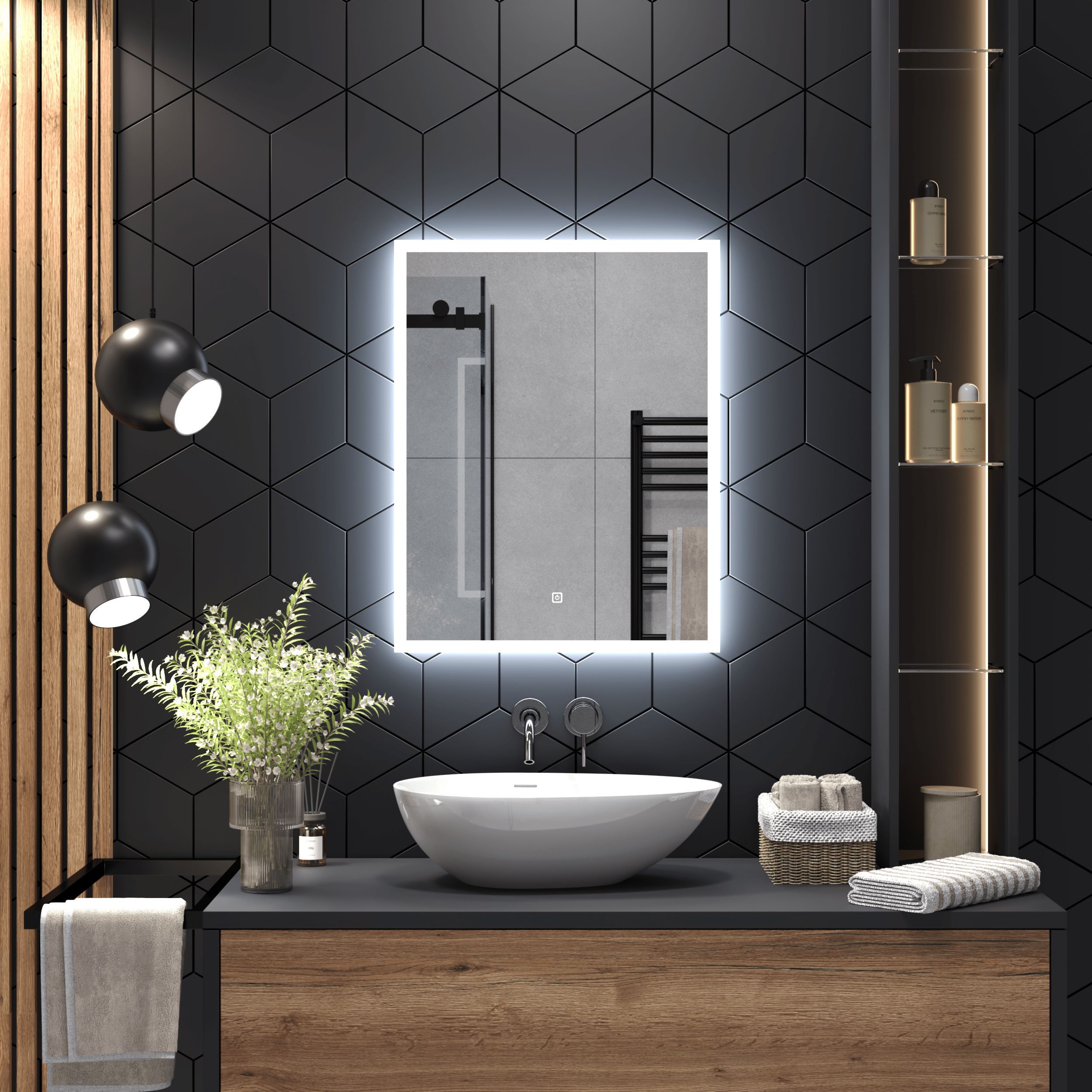 Дизайн зеркала в ванной комнате — встроенное в плитку и выдвижное
