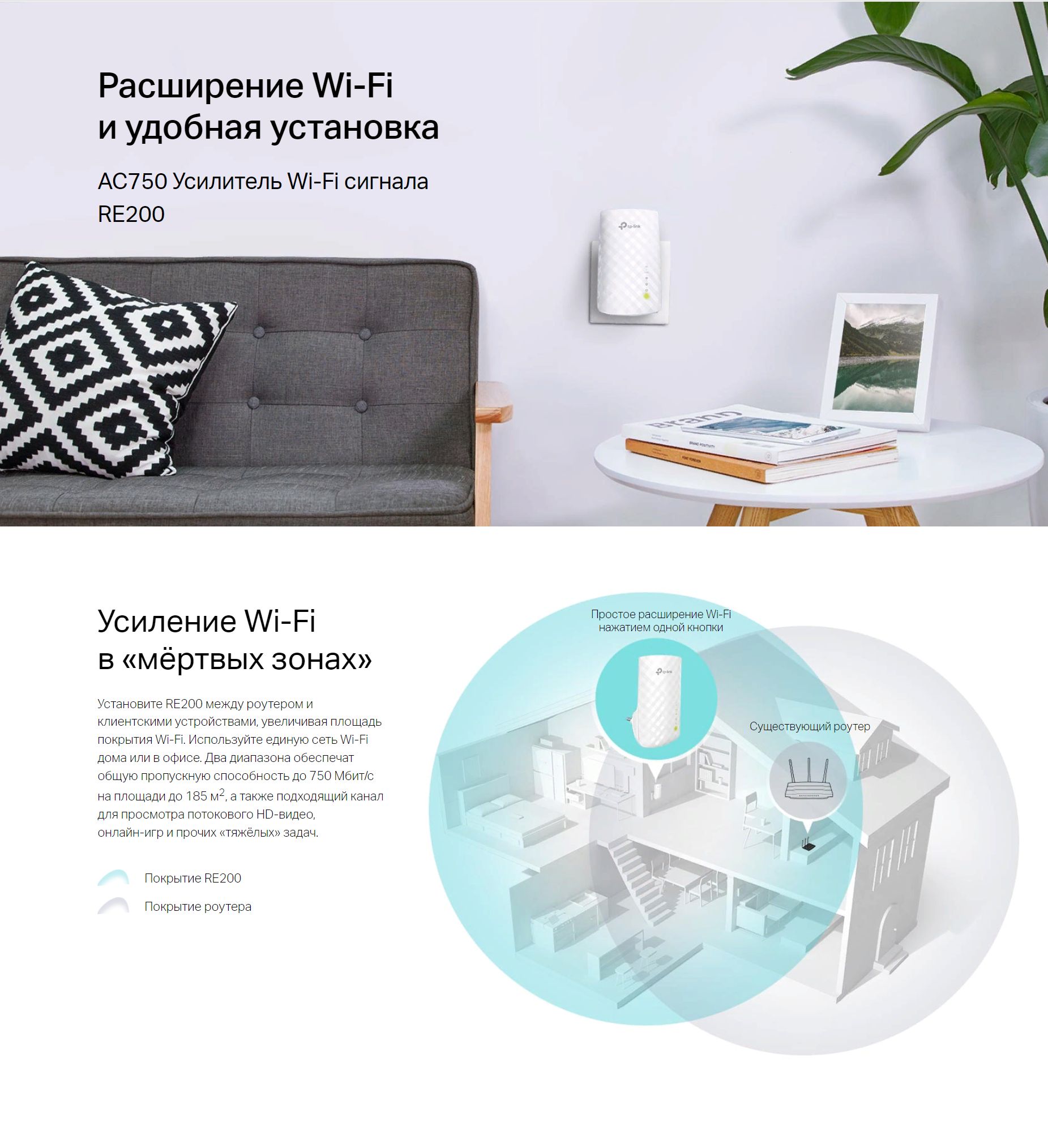 Усилитель Wi-Fi-сигнала TP-Link RE200 - купить по выгодной цене в  интернет-магазине OZON (471040555)