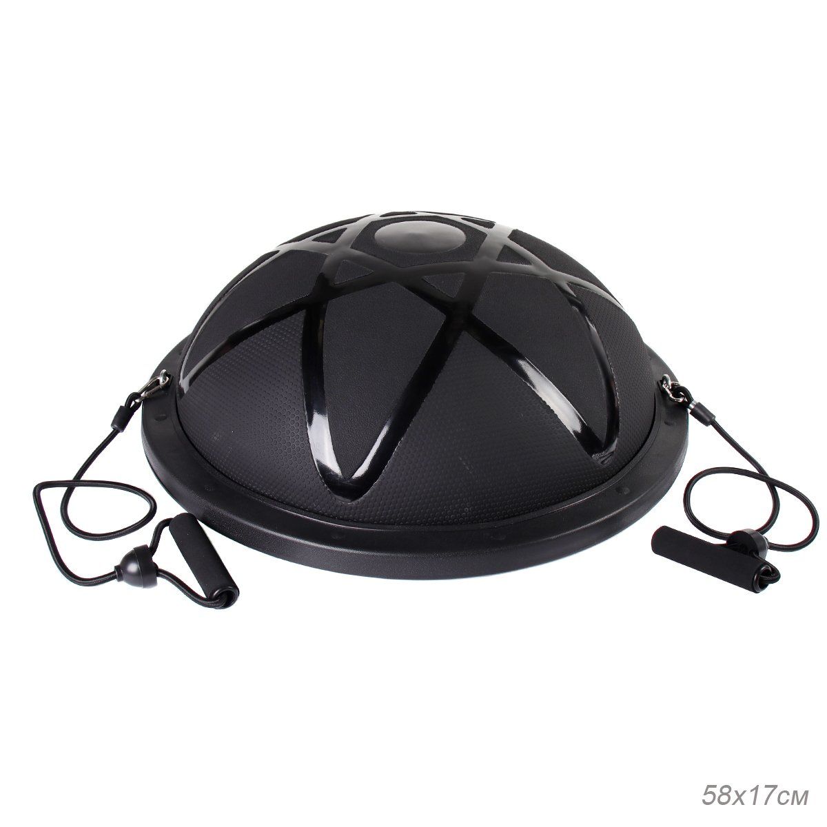 Полусфера балансировочная BOSU 58 см Woohooo Stars эспандер, насос, чёрная Полусфера балансировочная BOSU 58 см Woohooo Stars эспандер, насос, чёрная