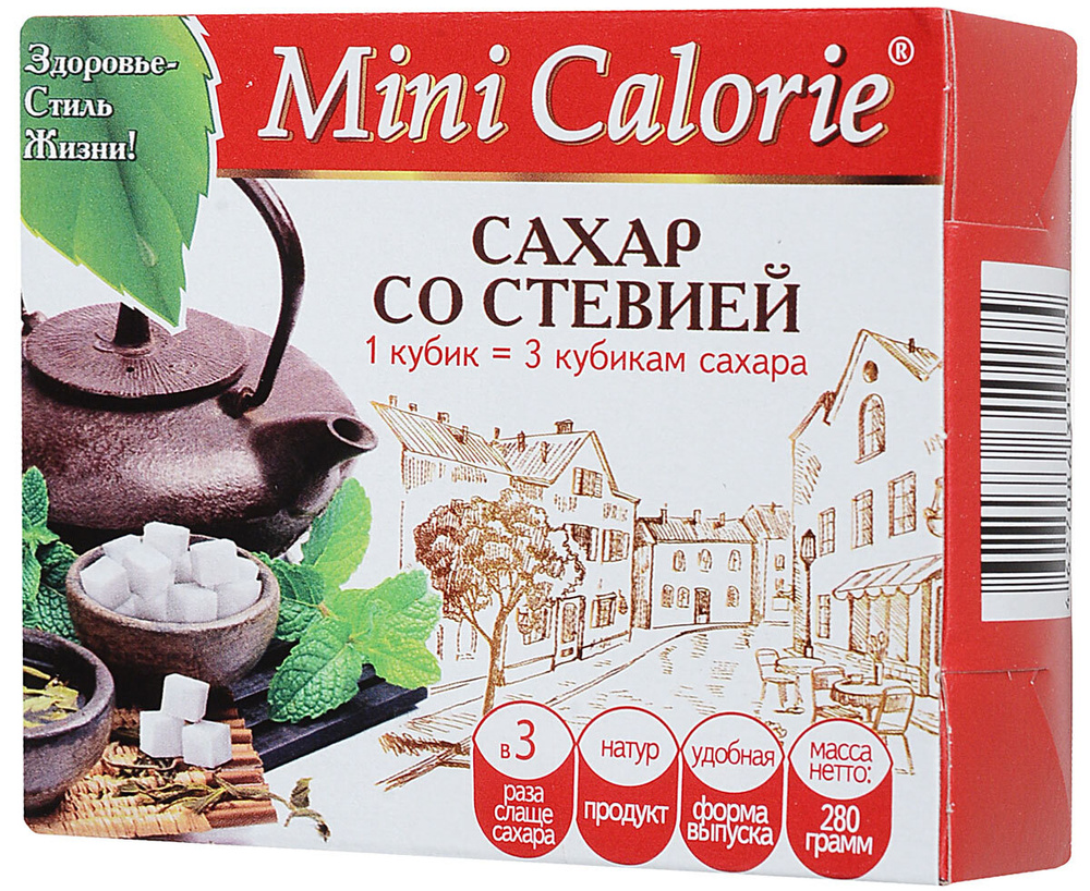 Mini calorie сахар со стевией в кубиках, 280 гр*4 штуки