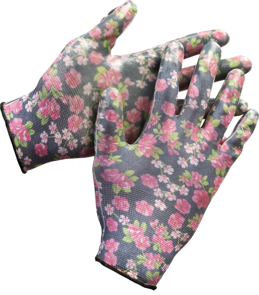 Перчатки садовые GRINDA L-XL, с прозрачным нитриловым покрытием, темно-серый/розовый (11297-XL)  #1