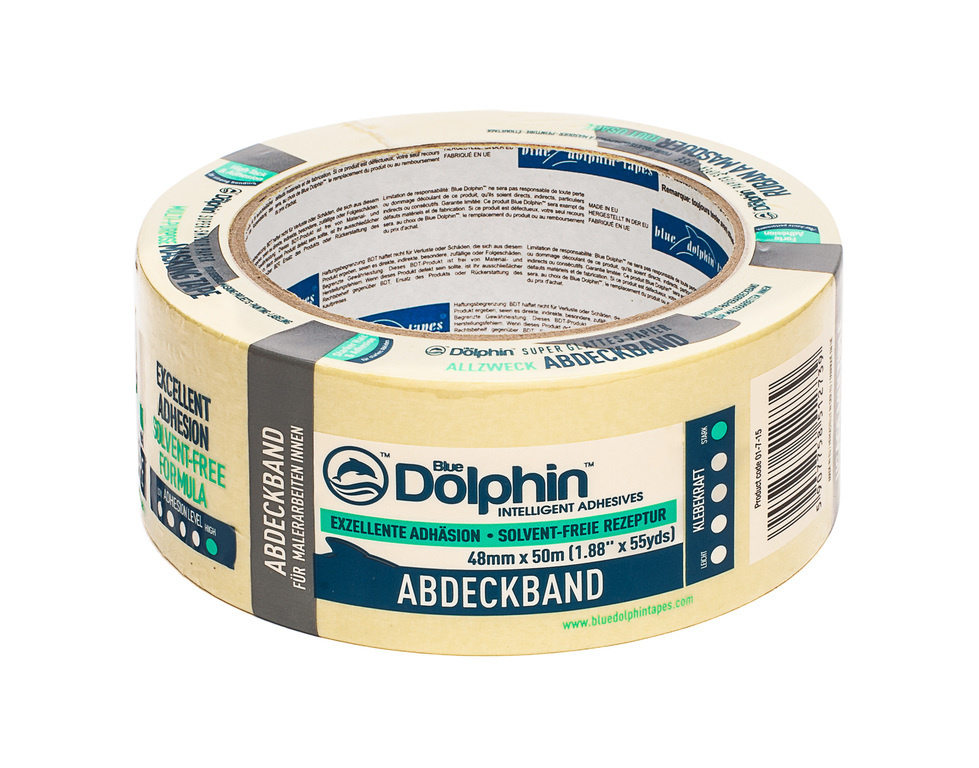 Многофункциональная малярная лента желтая Blue Dolphin Masking Tape, сильная адгезия, ровный край, 48мм #1