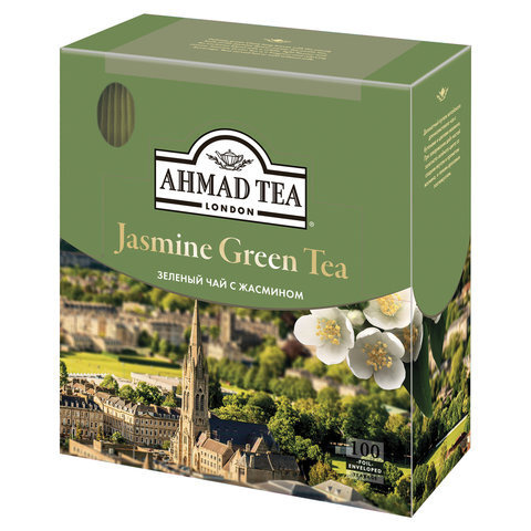 Чай AHMAD (Ахмад) "Jasmine Green Tea" зелёный с жасмином, 100 пакетиков ...