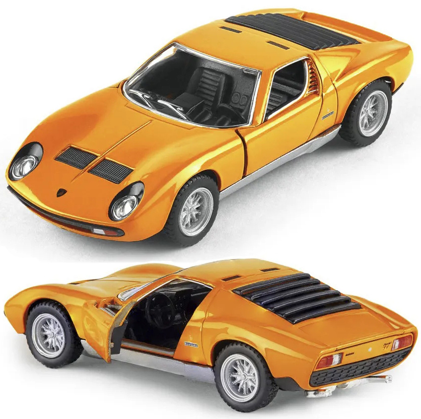 Машинка металлическая Kinsmart 1:34 1971 Lamborghini Miura P400 SV инерционная, двери открываются / Оранжевый #1