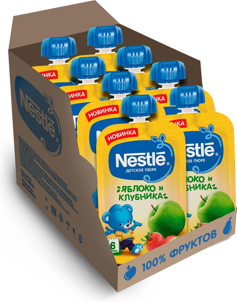 Пюре ягодное Nestle с 6 месяцев, яблоко клубника, 90 г x 8 #1