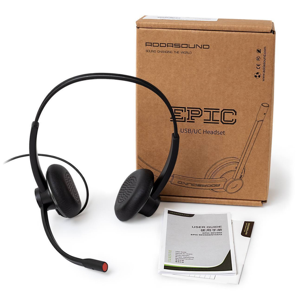 Профессиональные наушники ADDASOUND Epic 512 (UC) с микрофоном, USB-А,  шумоподавление, гарнитура для ПК, ноутбука, для офиса / Stereo  (ADD-EPIC-512)