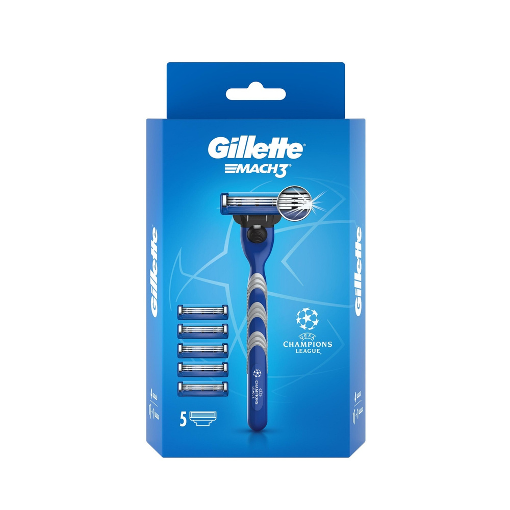 Мужская бритва Gillette Mach3, с 5 сменными кассетами, c символикой ...