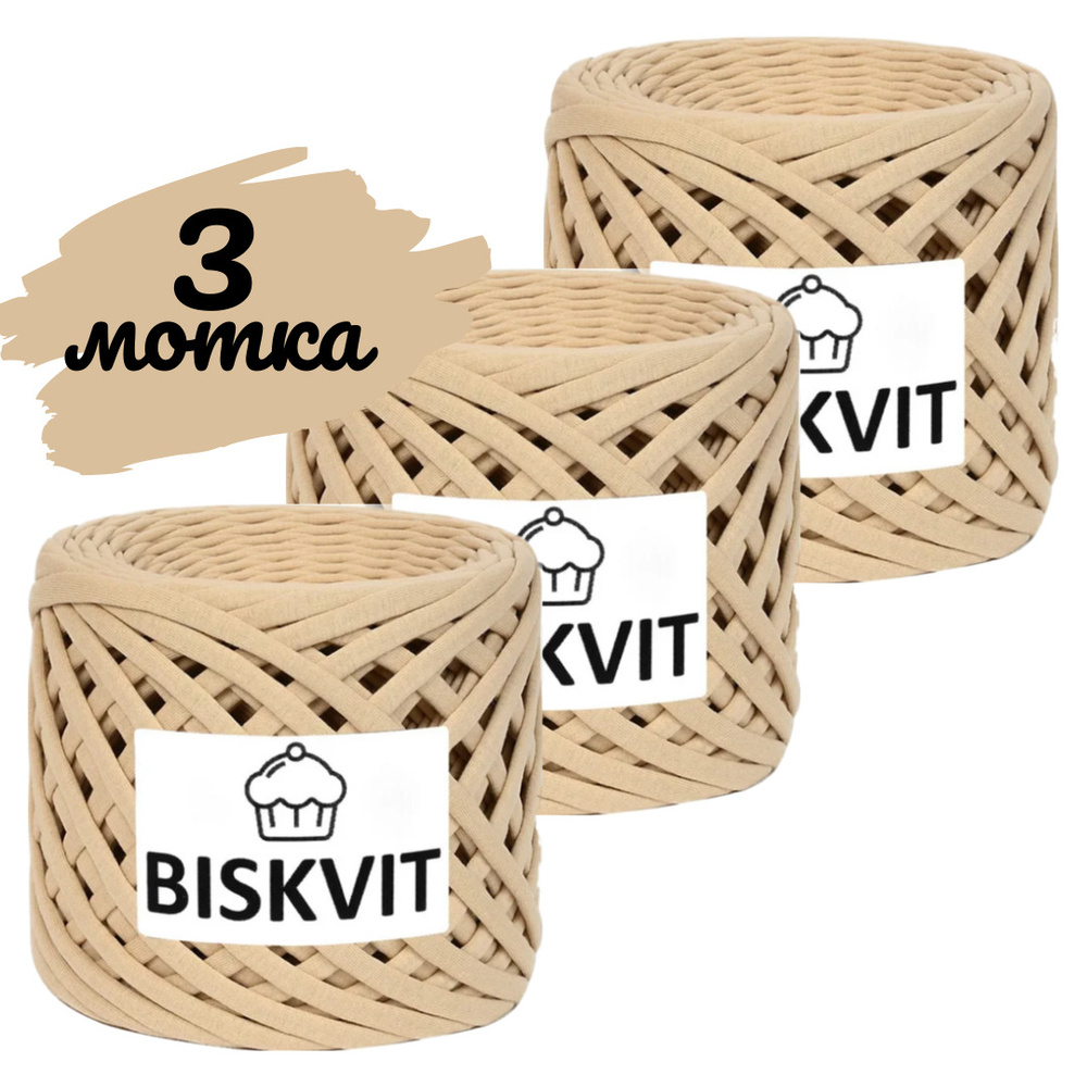 Трикотажная пряжа Biskvit латте, 100м., лицевая, 3шт. (бисквит)  #1