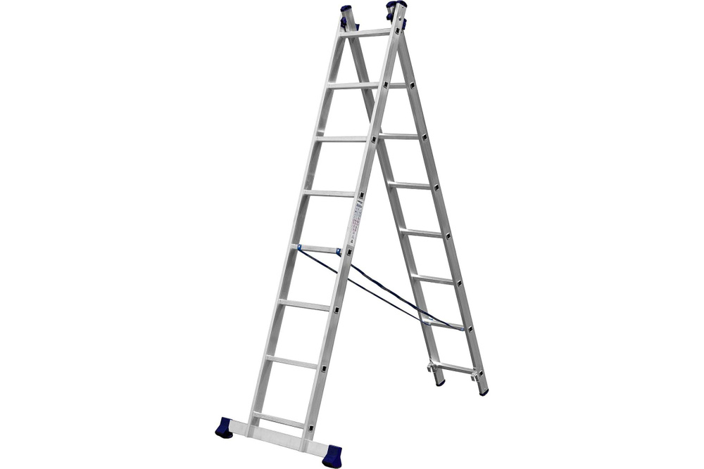 Двухсекционная лестница СИБИН, 8 ступеней, со стабилизатором, алюминиевая  #1