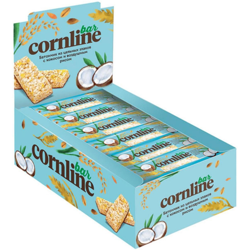 Батончик Cornline из цельных злаков с кокосом и воздушным рисом, 30г, 18штук в наборе  #1