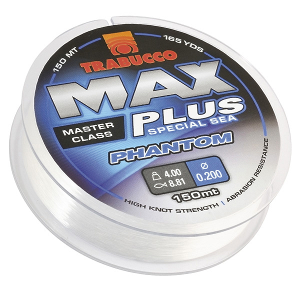 Fil De Pêche Trabucco Max Plus Phantom 0,25 Mm - 150 M - Pour Mer - Monofil Transparent