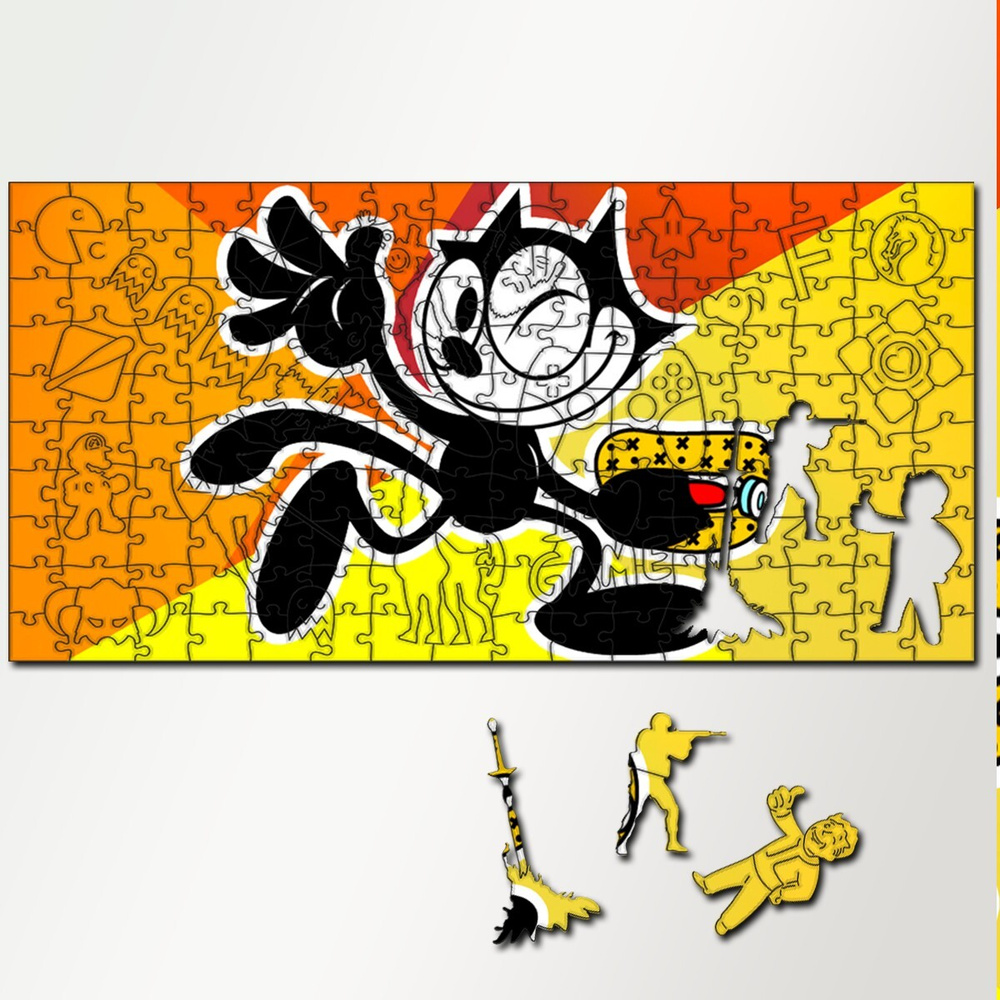 Пазл деревянный с фигурками из дерева 230 деталей 46х23 см игры Felix The  Cat, Кот Феликс, Феликс, платформер, Сега, 16 bit,ретро приставка - 5446