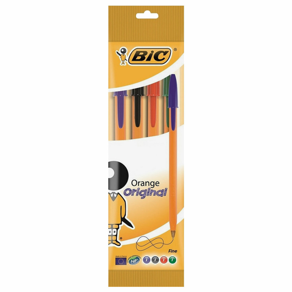 Ручки шариковые BIC "Orange", НАБОР 4 ЦВЕТА, узел 0,8 мм, линия 0,3 мм, пакет, 8308541  #1