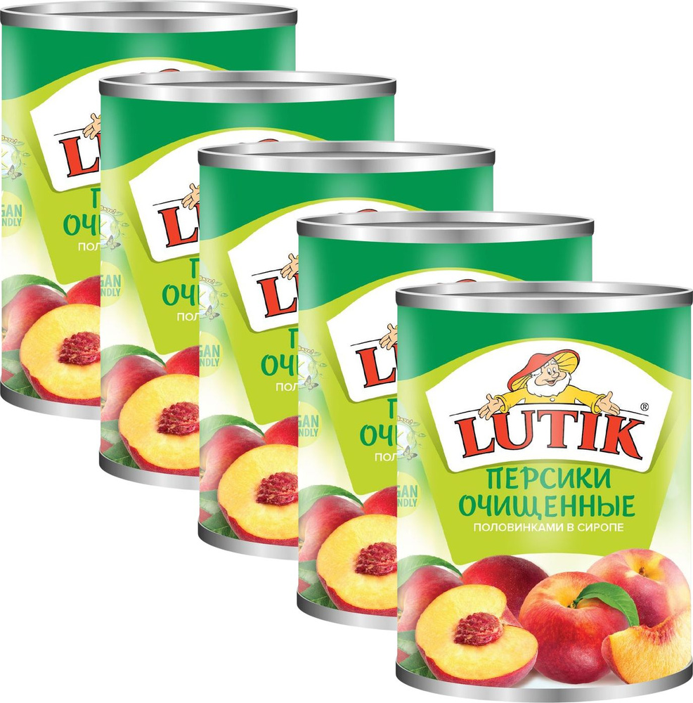 Персики Lutik половинки очищенные в сиропе, комплект: 5 упаковок по 410 г  #1