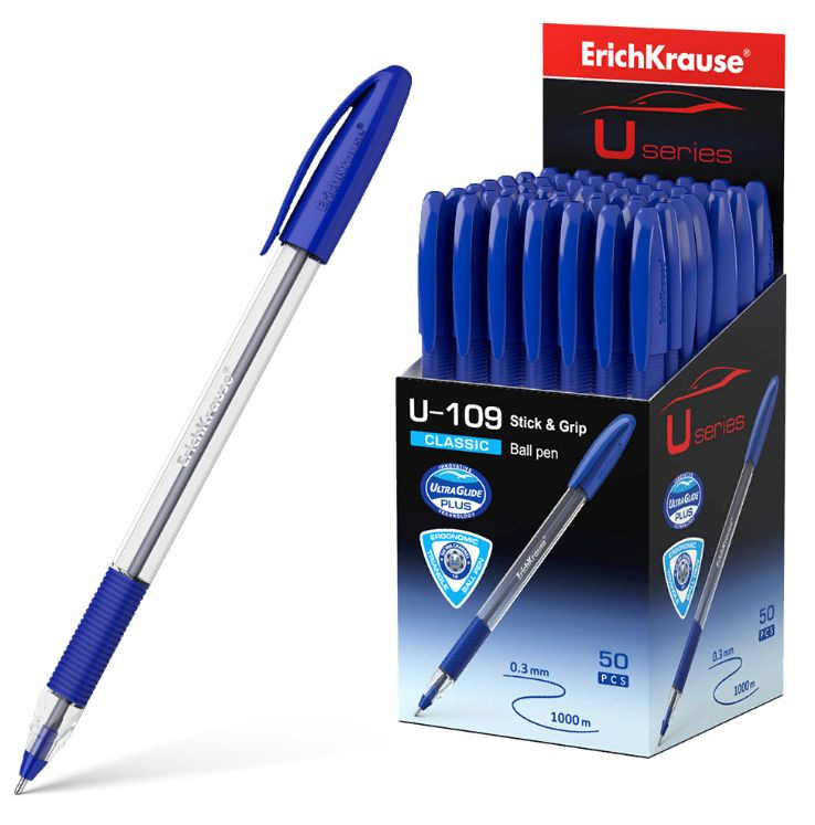 Ручка шариковая ErichKrause U-109 Classic Stick&Grip 1.0, Ultra Glide Technology, синяя, 50 шт  #1